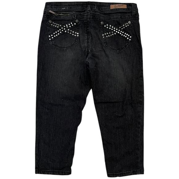 Southpole Y2K Bedazzled Bleach Splash Black Denim Capri Pants - Picture 1 of 4
